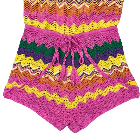 SPELL Ziggy Sleeveless Crochet Romper in Sorbet Stripes Size XL - Picture 6 of 10